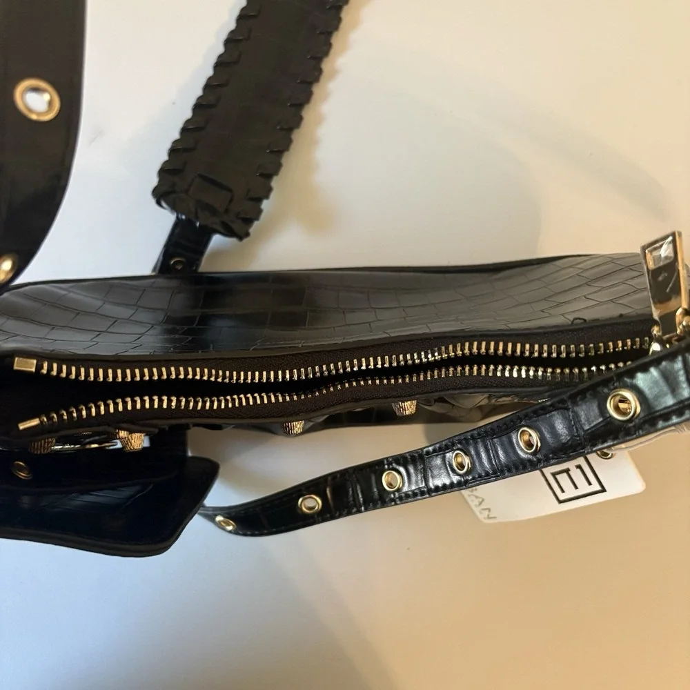 Urban Expressions Black Crossbody Vegan Leather Crocodile Print NWT Bellatrix